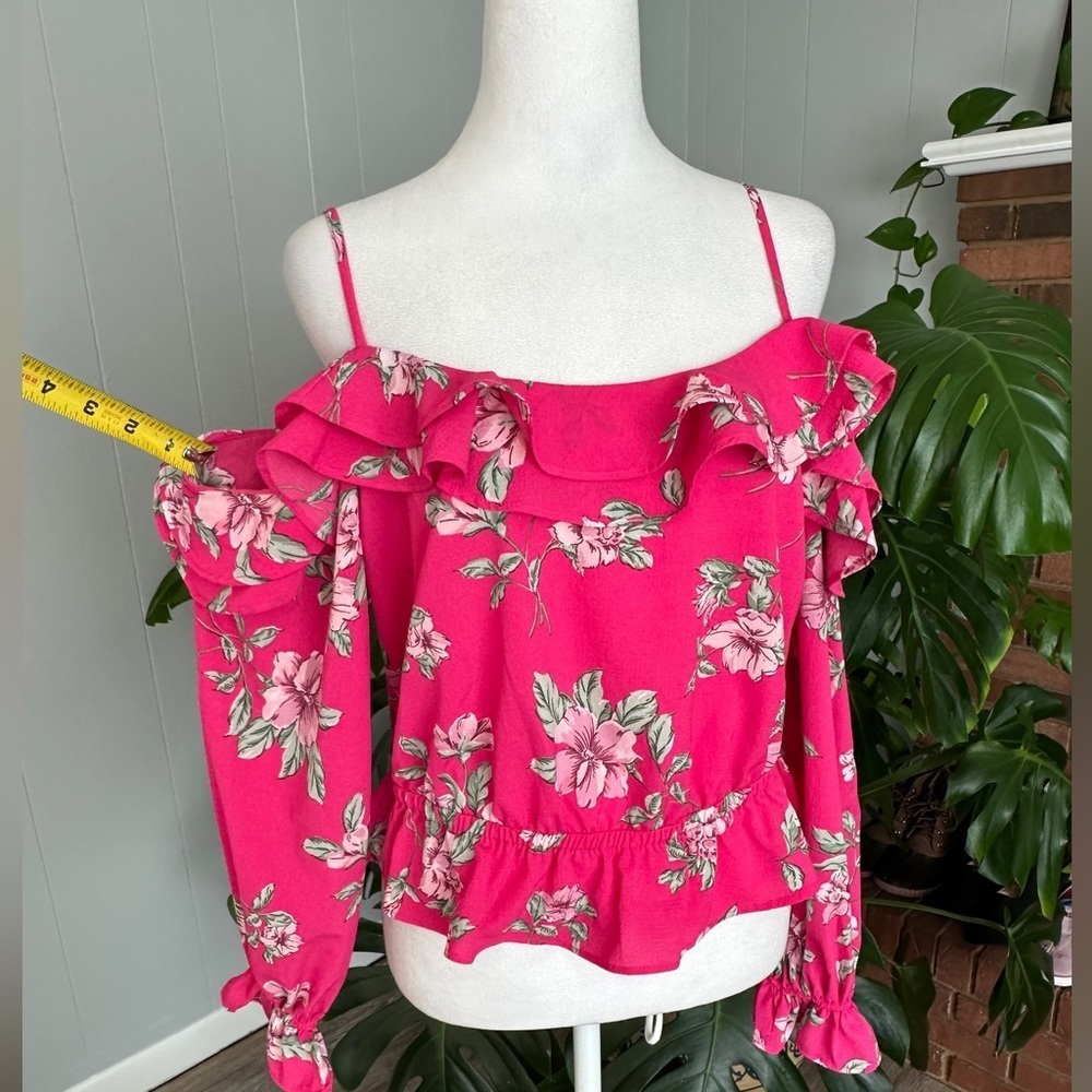 #9)  Divided pretty pink and floral off shoulder top Size M